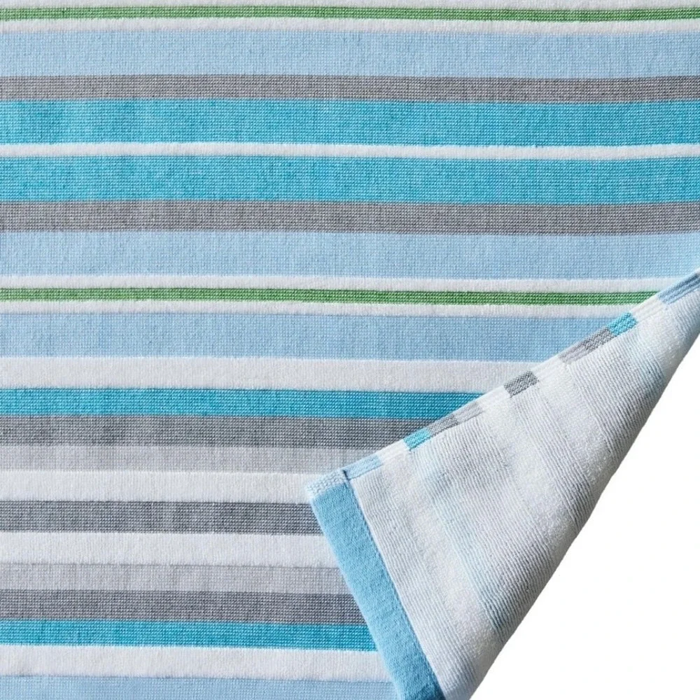 BHG 2PC Blue Gray St Tropez Stripe Beach Towels 6x3 Oversized Vacation Pool Soft